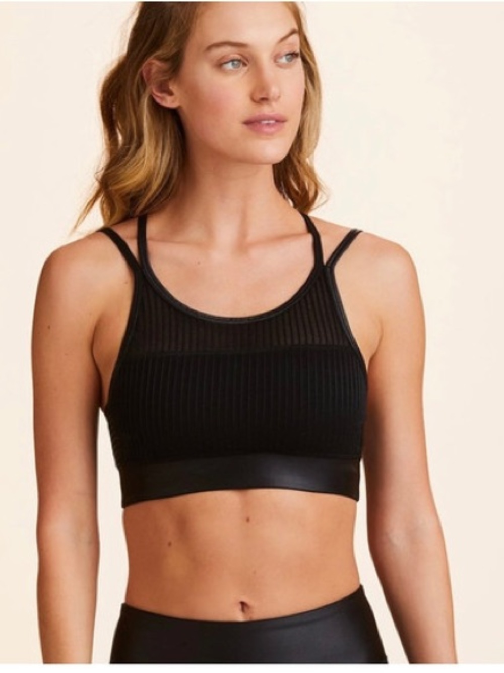 Alala Mirage Cami Bra Black Ribbed Strappy Sports Bra Size Small